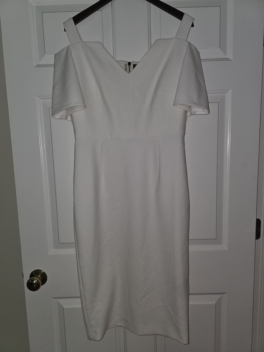 Roland Mouret White Cold-Shoulder Midi Dress Gold Zipper HOT